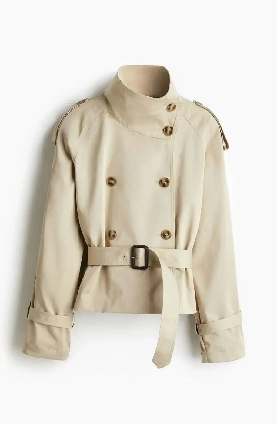 Veste trench courte ceinturée pour femme avec col montant