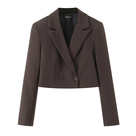 Blazer court pour femme avec fermeture à double bouton et col à revers
