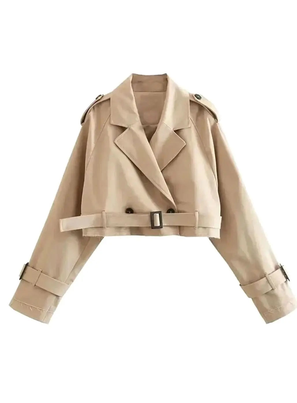 Women's Cropped Long-Sleeve Beige Trench Jacket