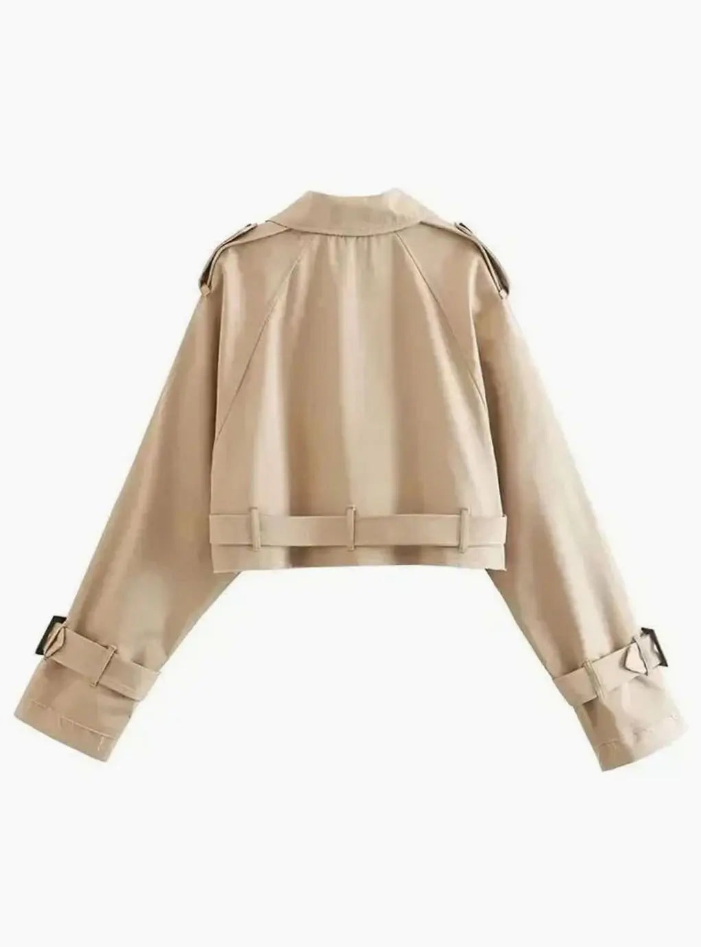 Women's Cropped Long-Sleeve Beige Trench Jacket