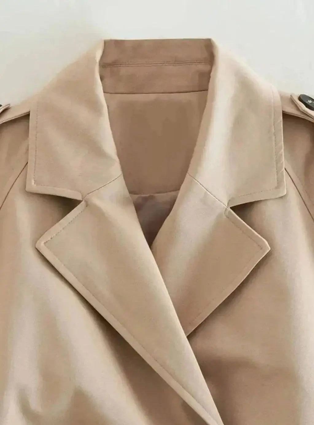 Women's Cropped Long-Sleeve Beige Trench Jacket