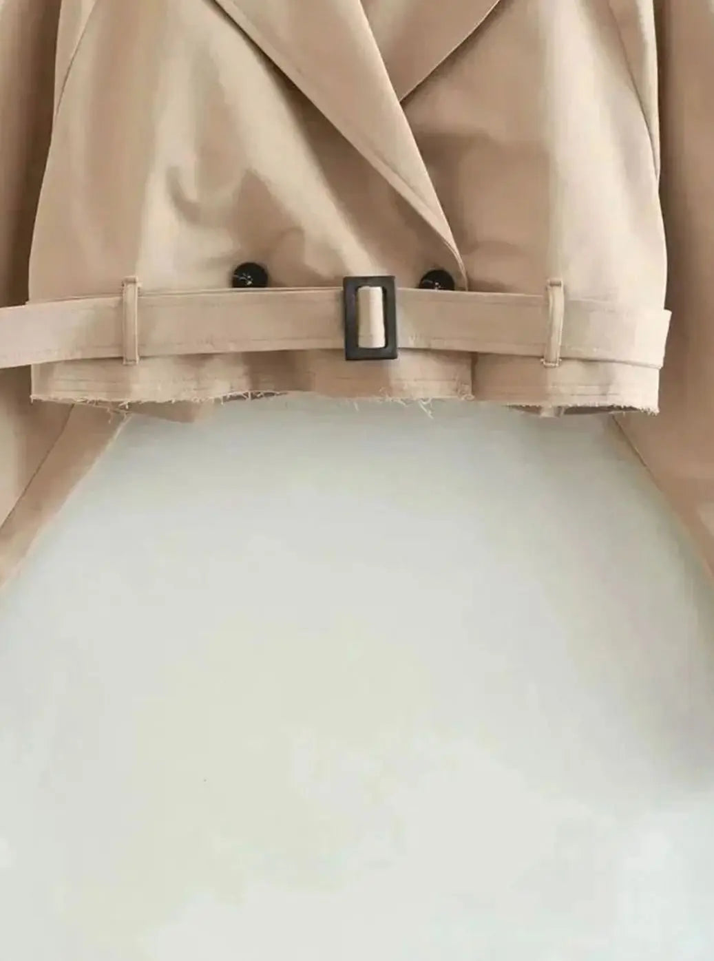 Women's Cropped Long-Sleeve Beige Trench Jacket