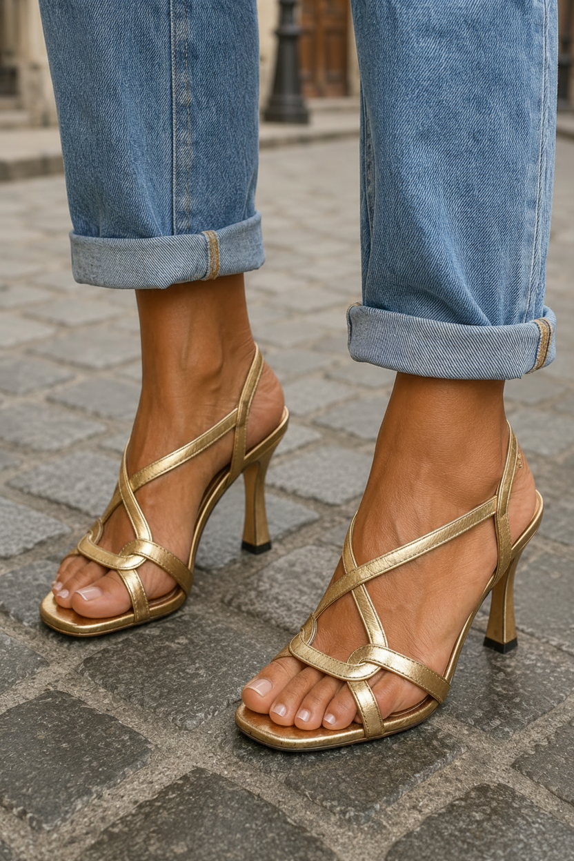 Sandales à talons dorées scintillantes pour femmes, pour les grandes occasions