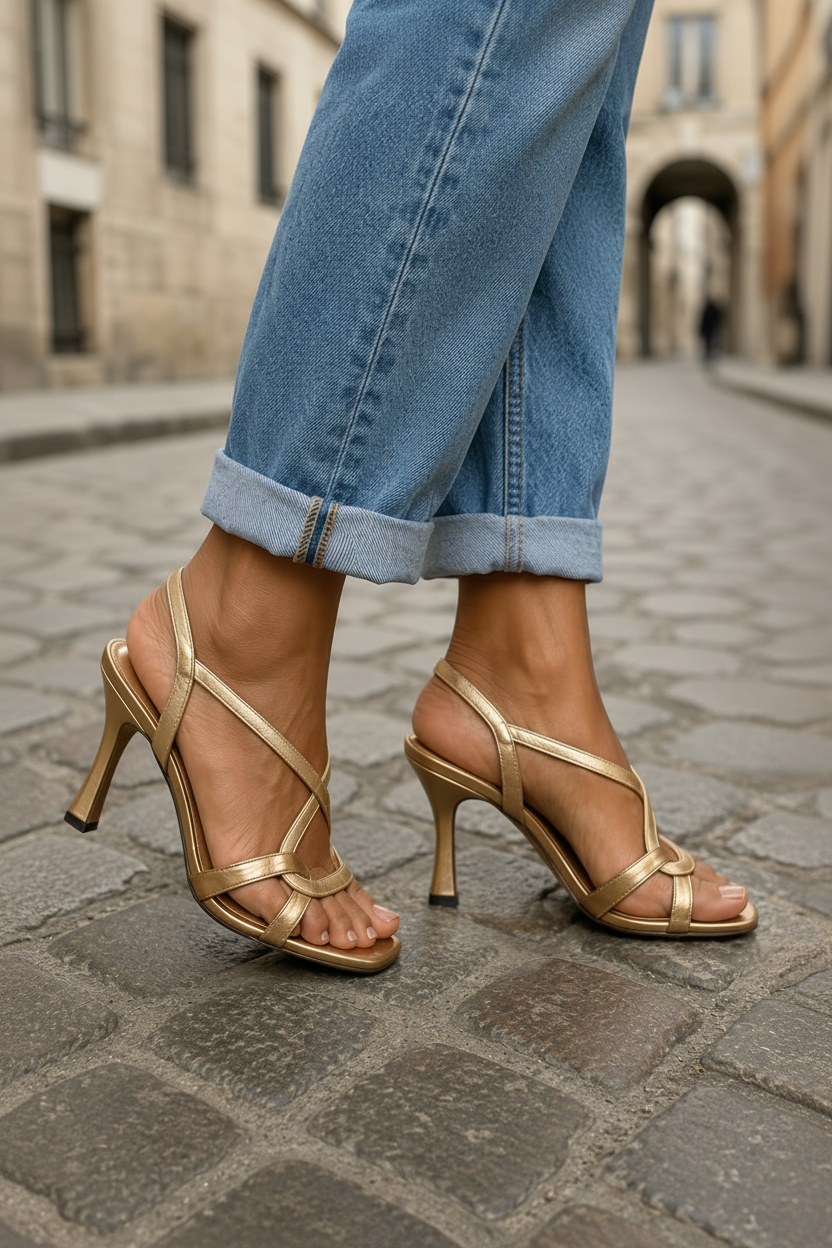 Sandales à talons dorées scintillantes pour femmes, pour les grandes occasions