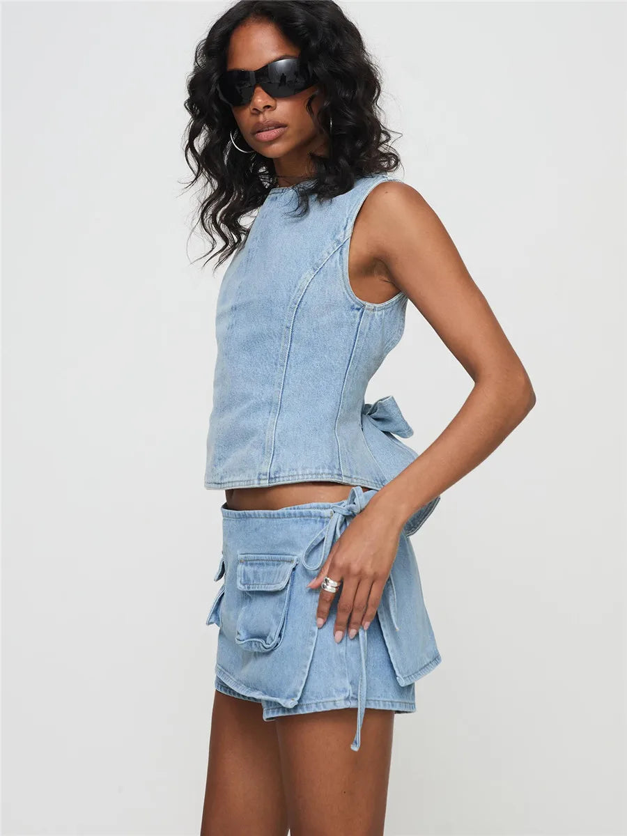 Women's Denim Utility Cargo Mini Skirt