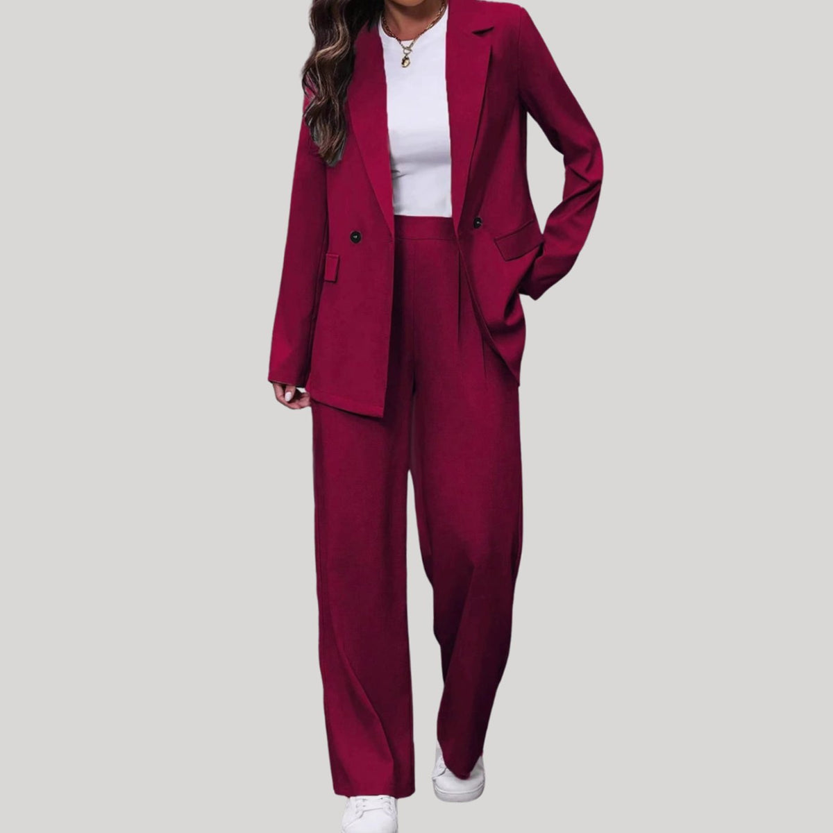 Women's Double-Breasted Tailored Wide-Leg Blazer and Pants Suit Set