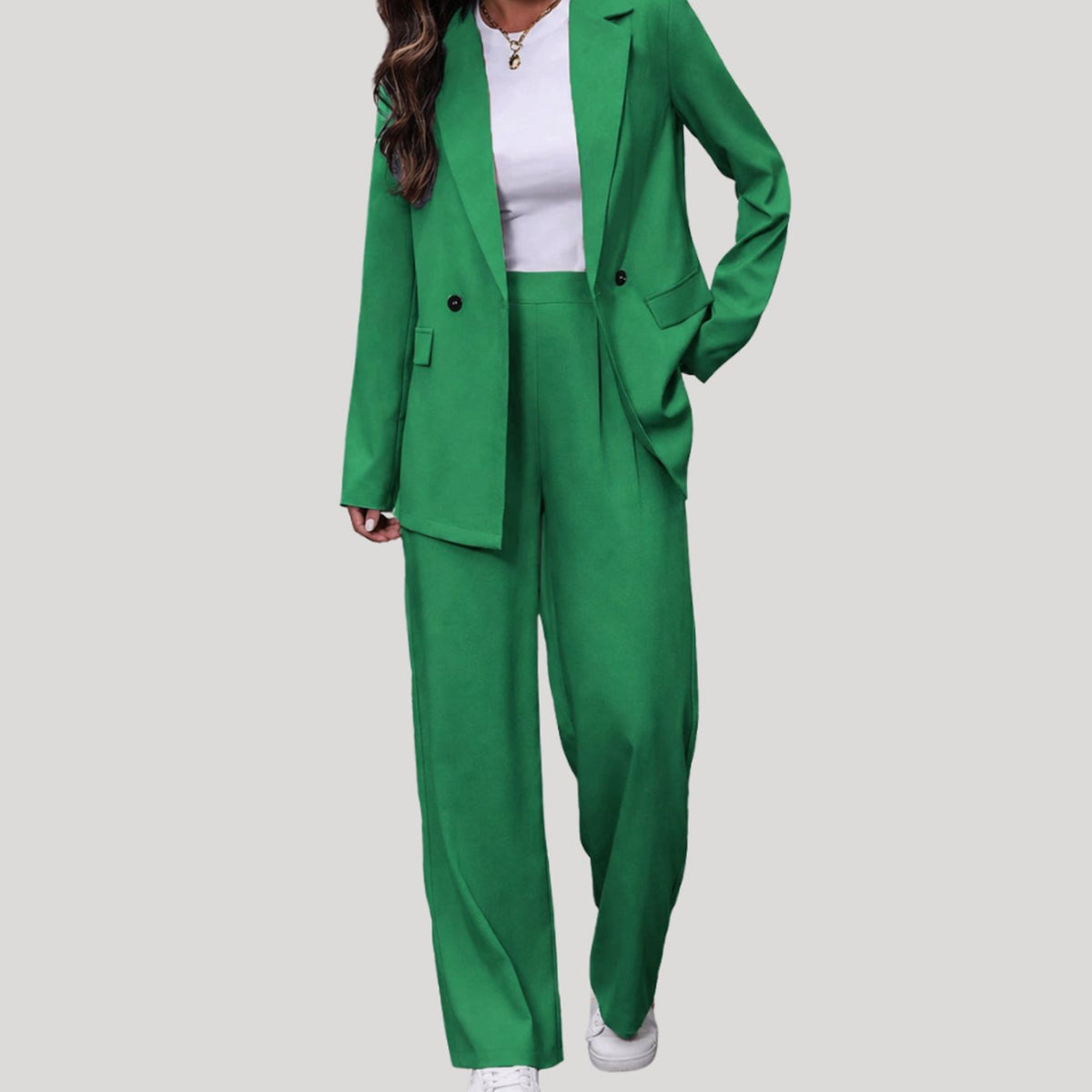 Women's Double-Breasted Tailored Wide-Leg Blazer and Pants Suit Set