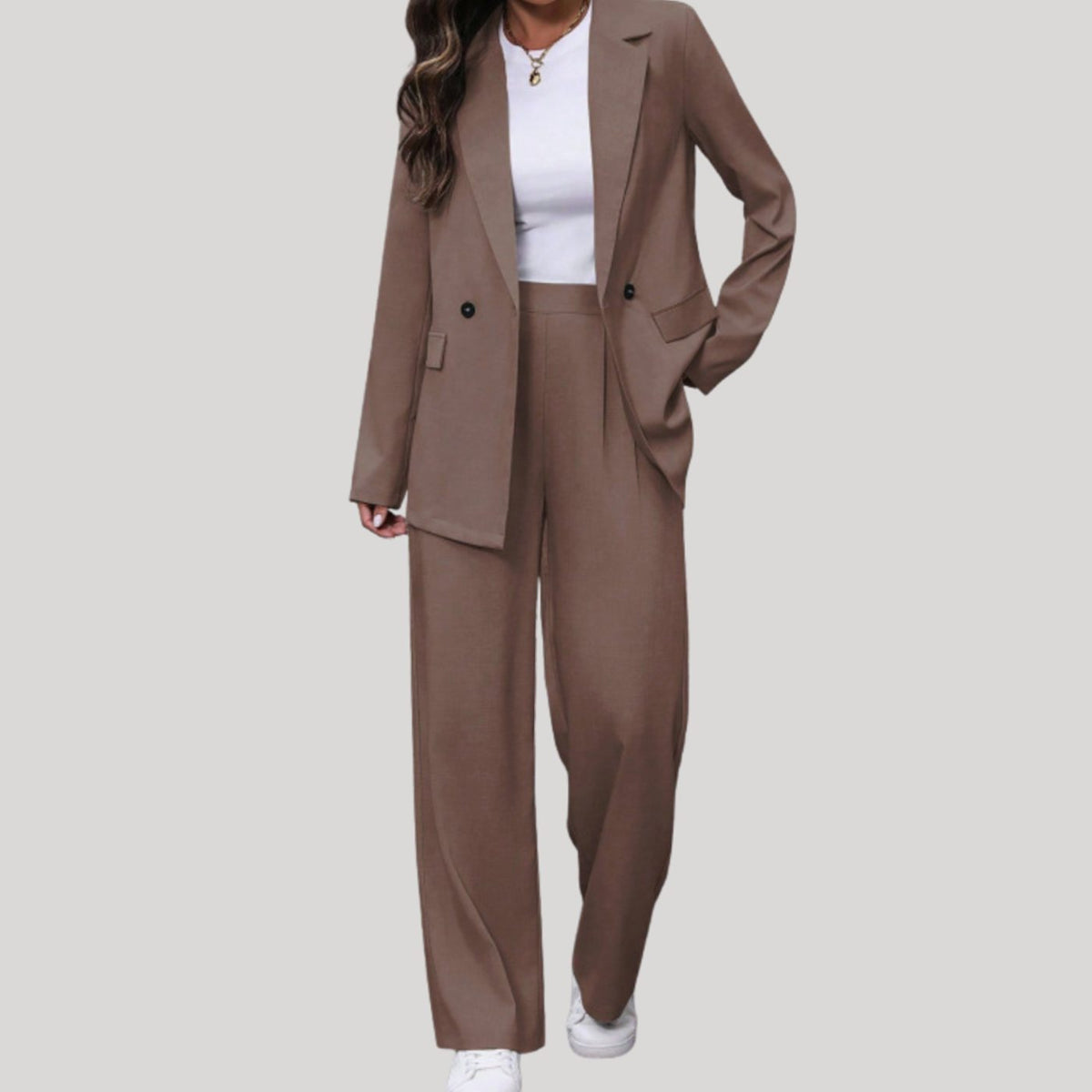Women's Double-Breasted Tailored Wide-Leg Blazer and Pants Suit Set