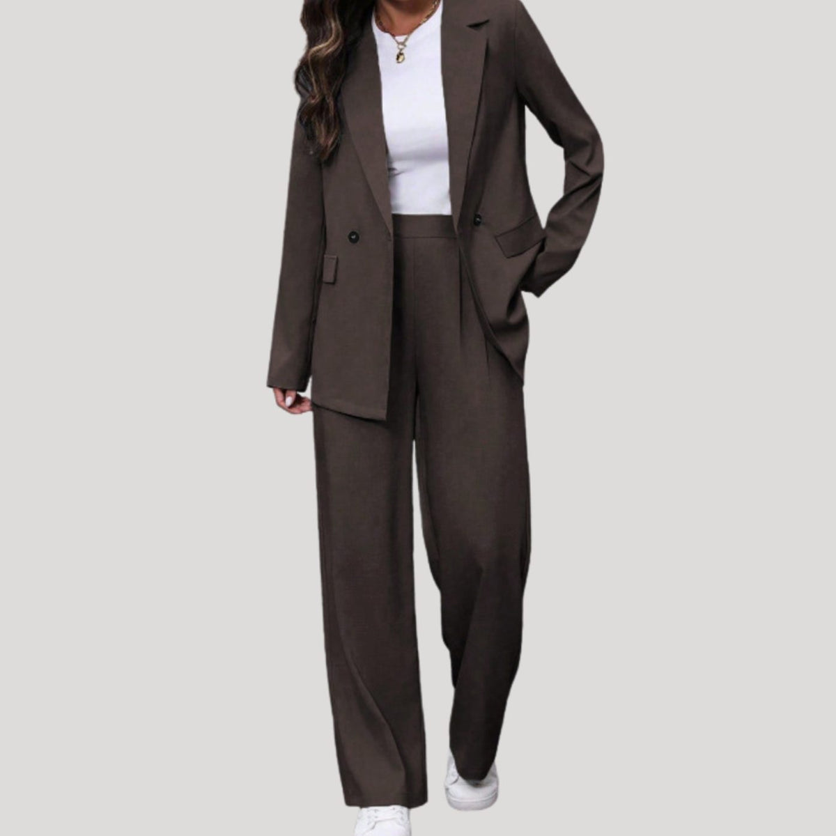 Women's Double-Breasted Tailored Wide-Leg Blazer and Pants Suit Set
