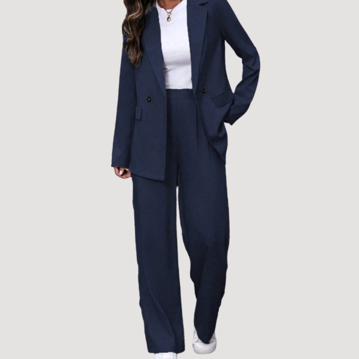Women's Double-Breasted Tailored Wide-Leg Blazer and Pants Suit Set