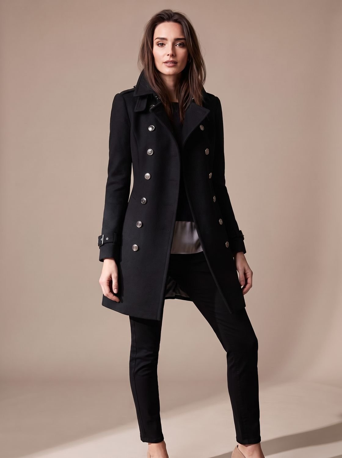Manteau d’hiver en laine à double boutonnage pour femme