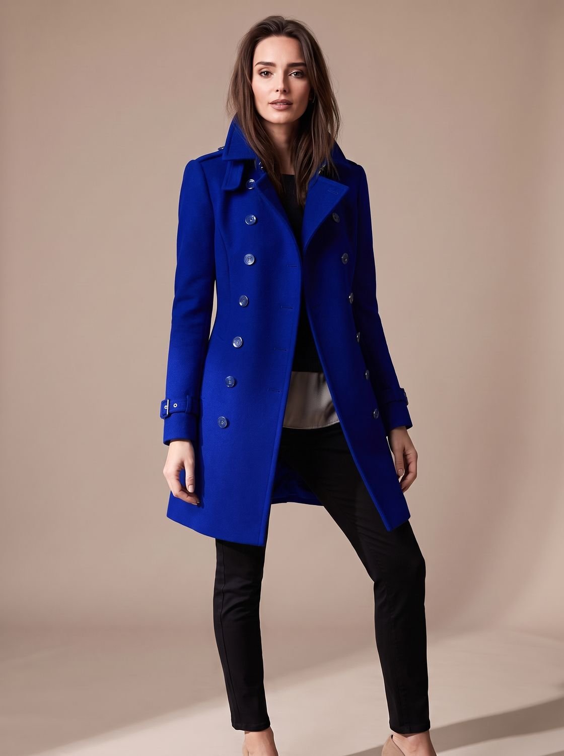 Manteau d’hiver en laine à double boutonnage pour femme