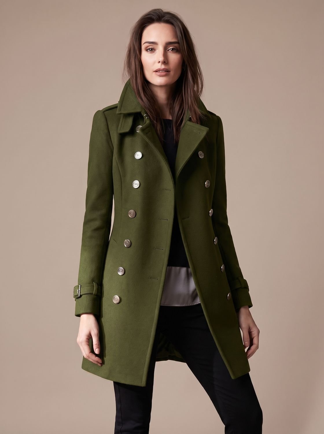 Manteau d’hiver en laine à double boutonnage pour femme