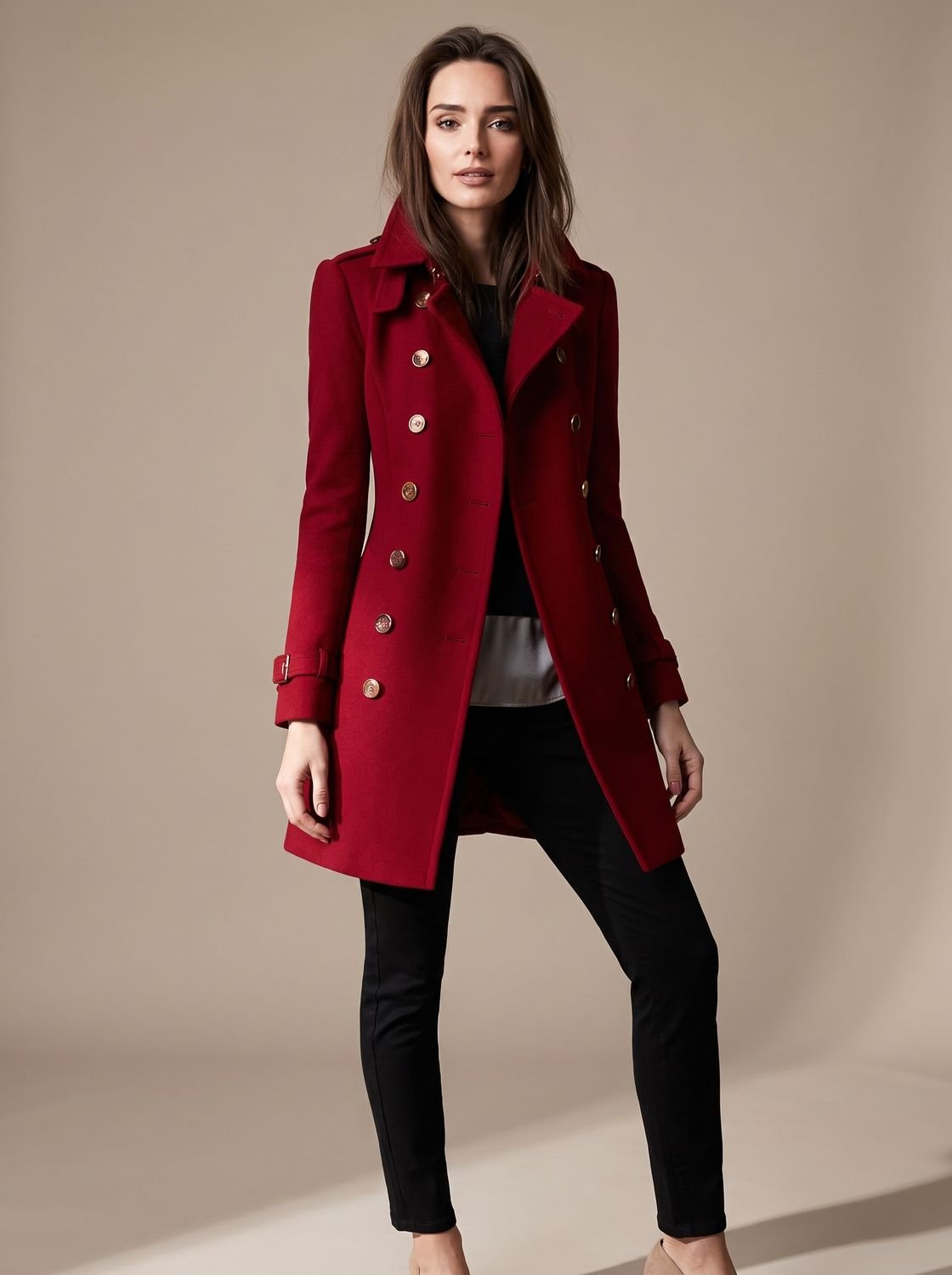 Manteau d’hiver en laine à double boutonnage pour femme