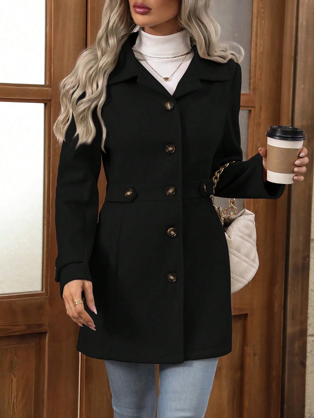 Women's Elegant Coat | Slim Fit, Button Front and Tailored Cut