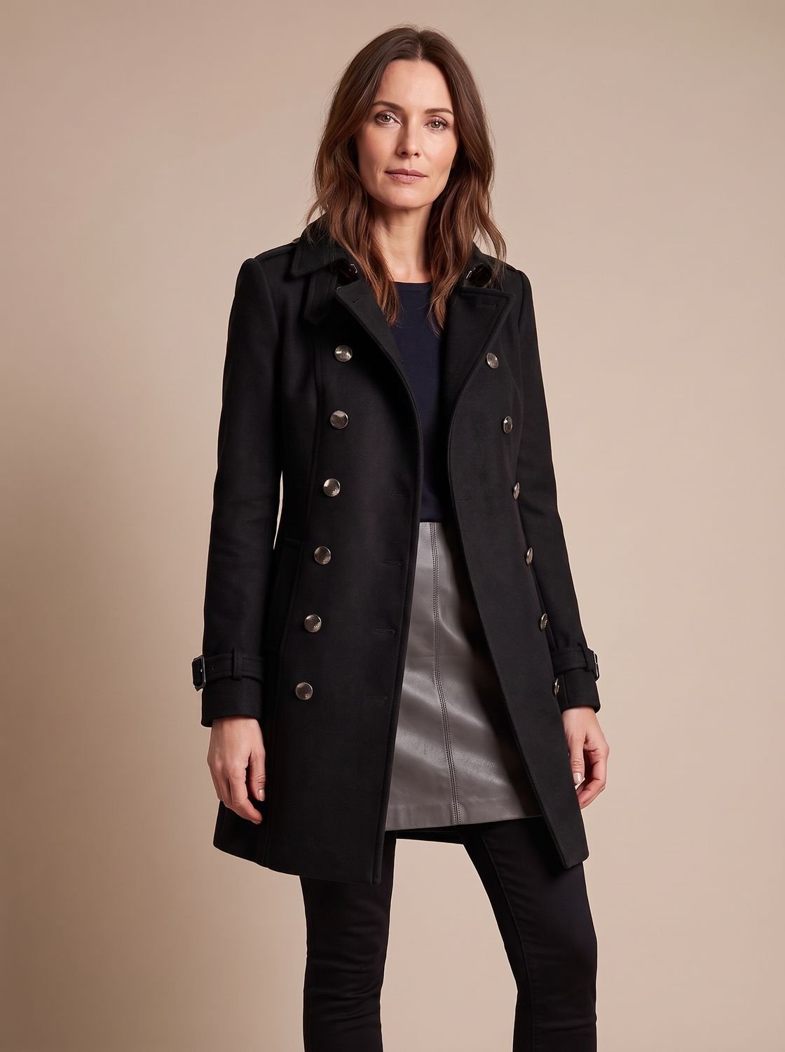 Élégant manteau d’hiver ajusté à double boutonnage pour femme