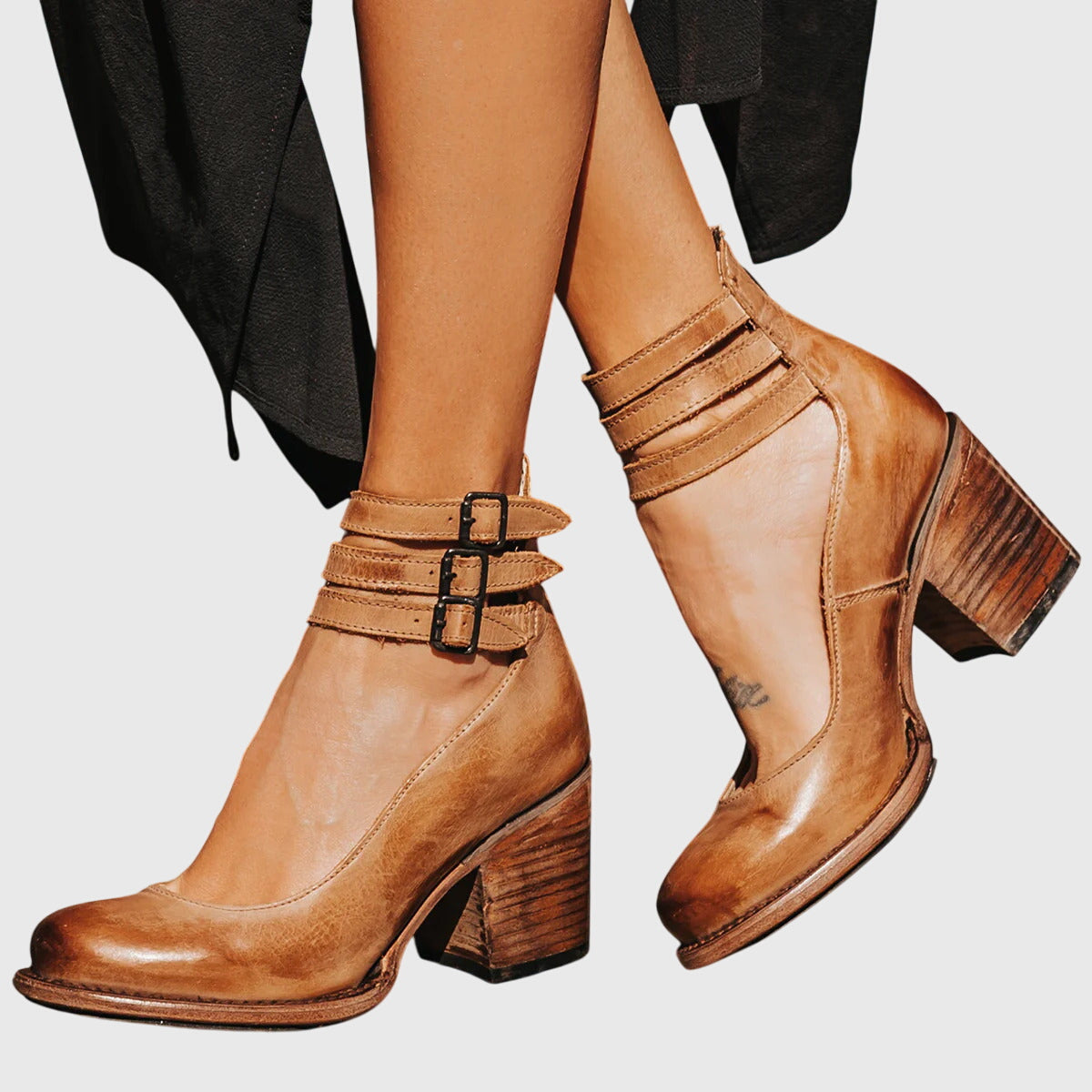 Bottines pour femmes à talon carré et bride à boucle