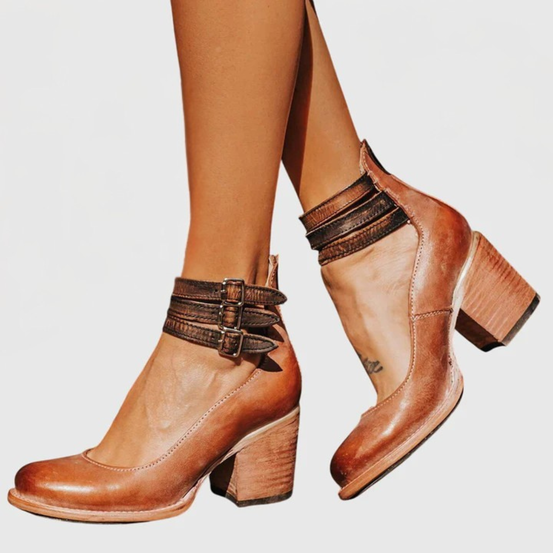 Bottines pour femmes à talon carré et bride à boucle