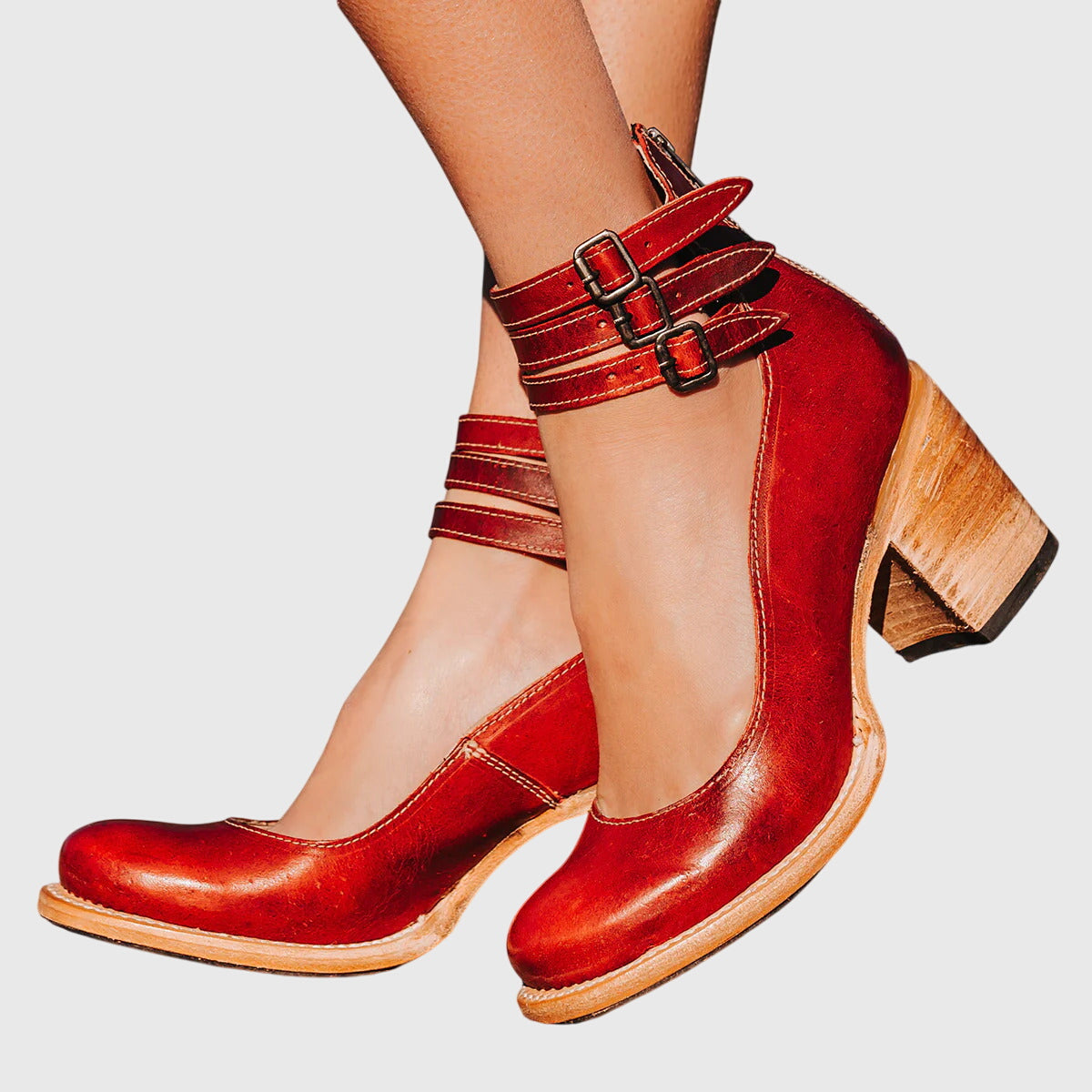 Bottines pour femmes à talon carré et bride à boucle