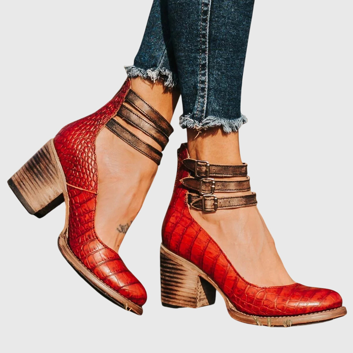 Bottines pour femmes à talon carré et bride à boucle