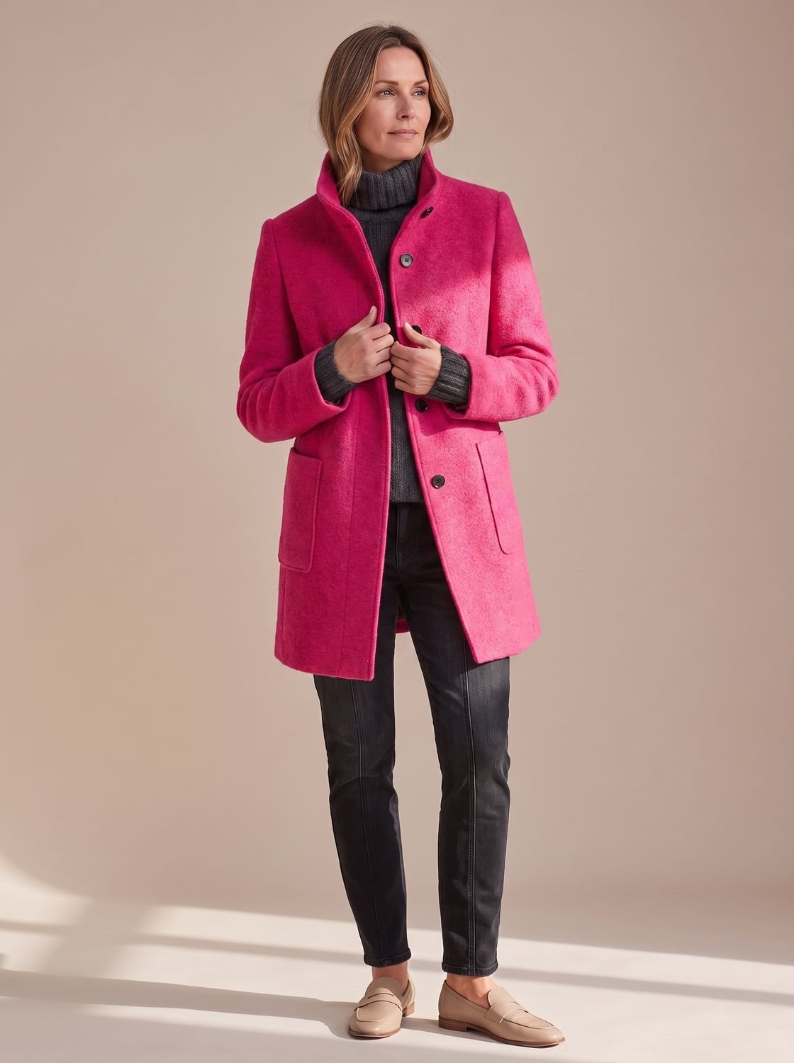 Women's Elegant Stand-Collar Button-Front Winter Coat