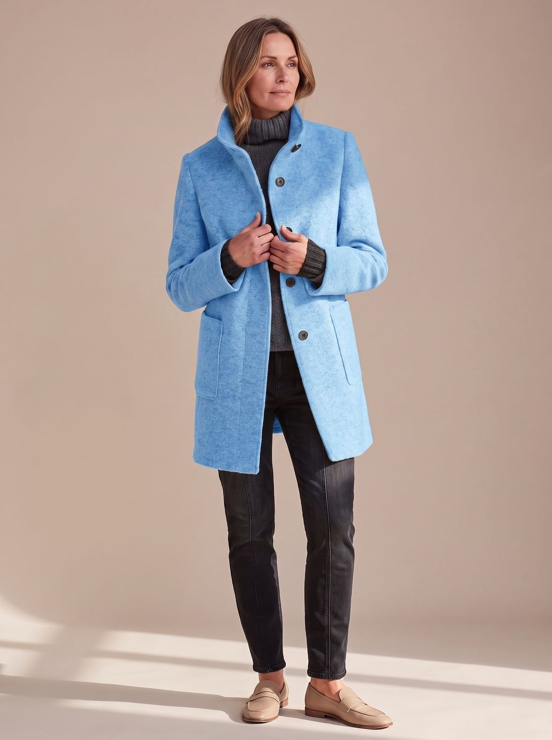 Women's Elegant Stand-Collar Button-Front Winter Coat
