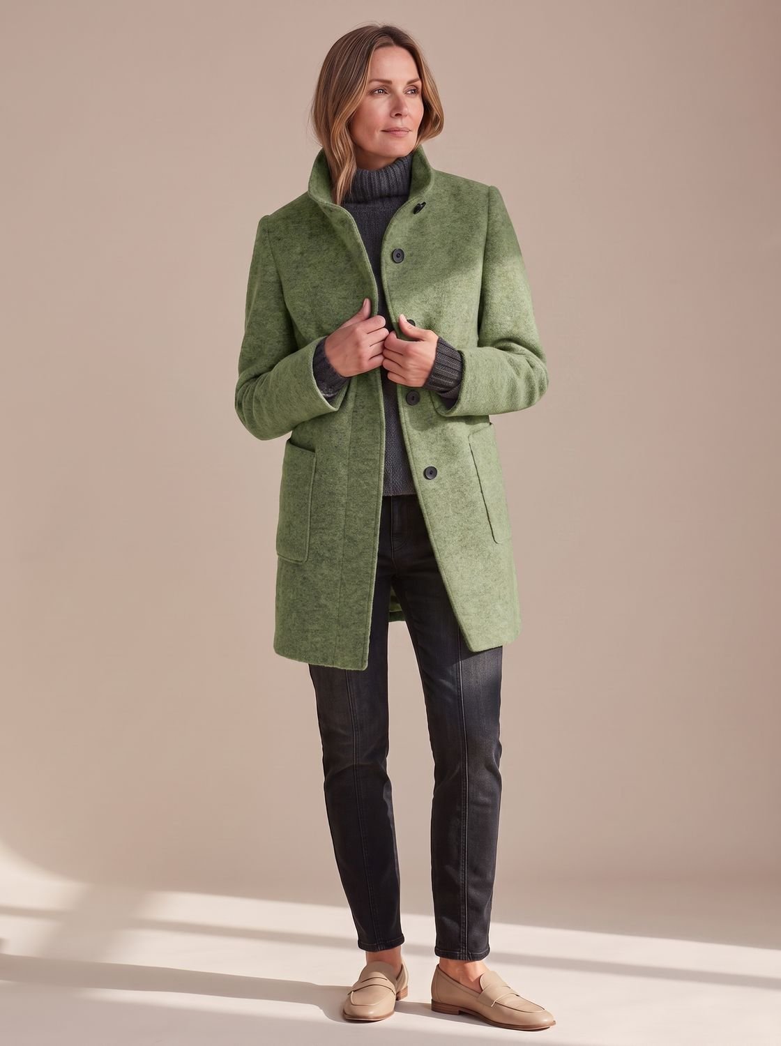 Women's Elegant Stand-Collar Button-Front Winter Coat