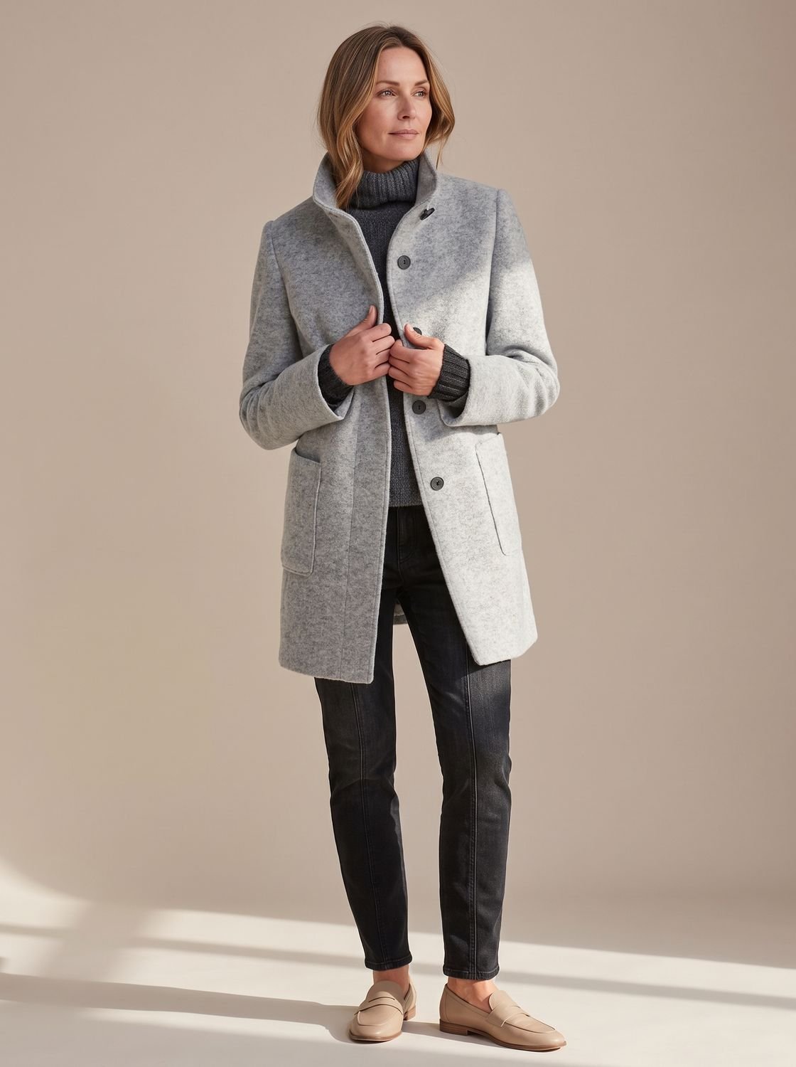 Women's Elegant Stand-Collar Button-Front Winter Coat