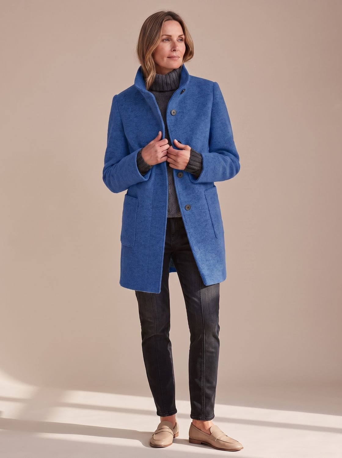 Women's Elegant Stand-Collar Button-Front Winter Coat