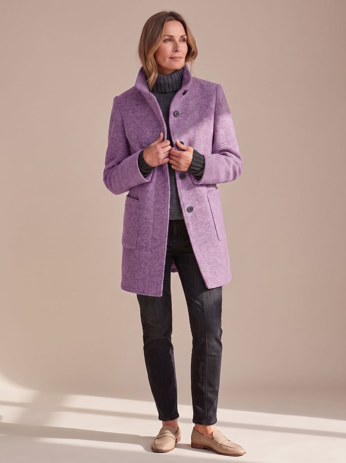 Women's Elegant Stand-Collar Button-Front Winter Coat