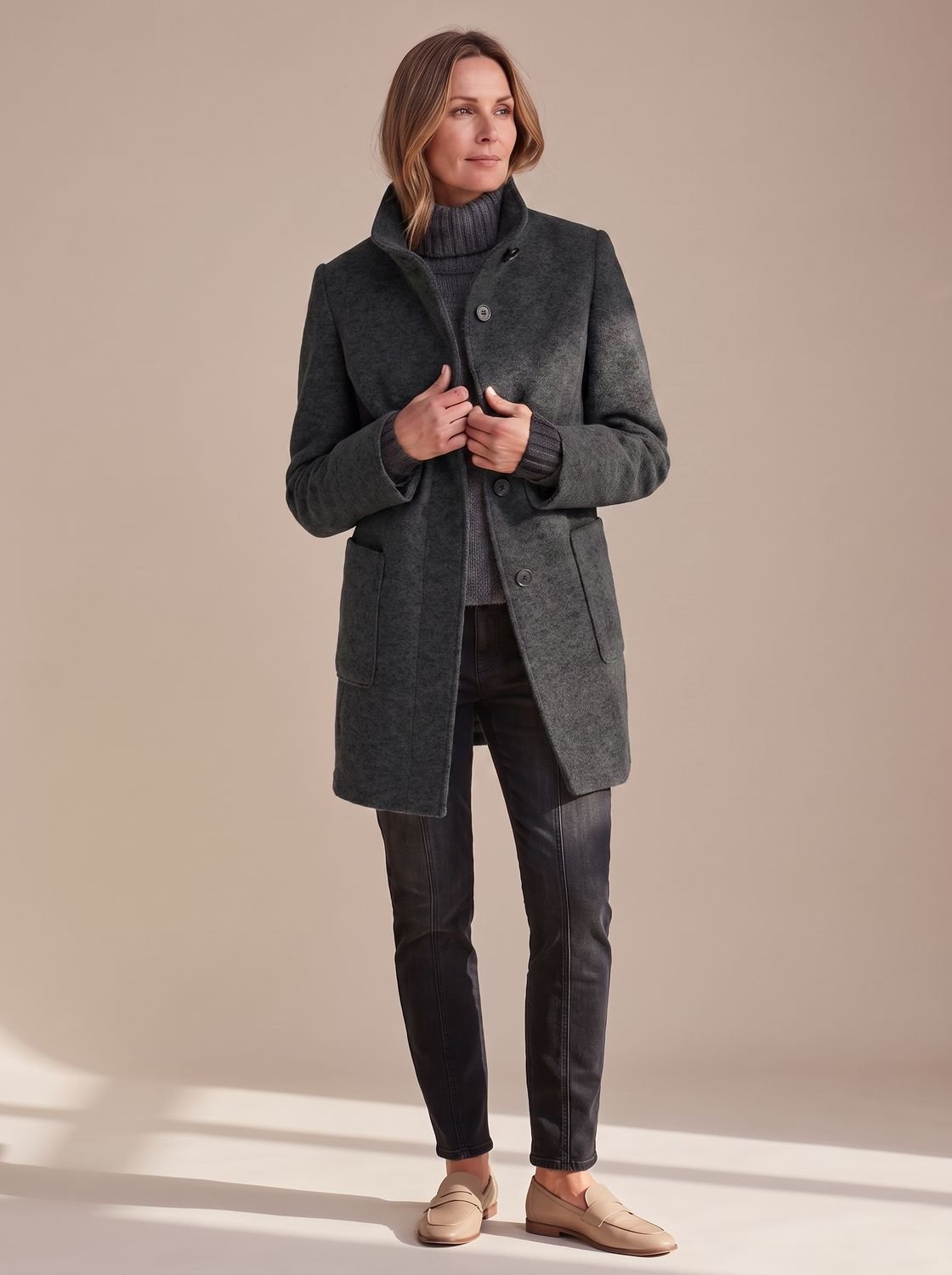 Women's Elegant Stand-Collar Button-Front Winter Coat