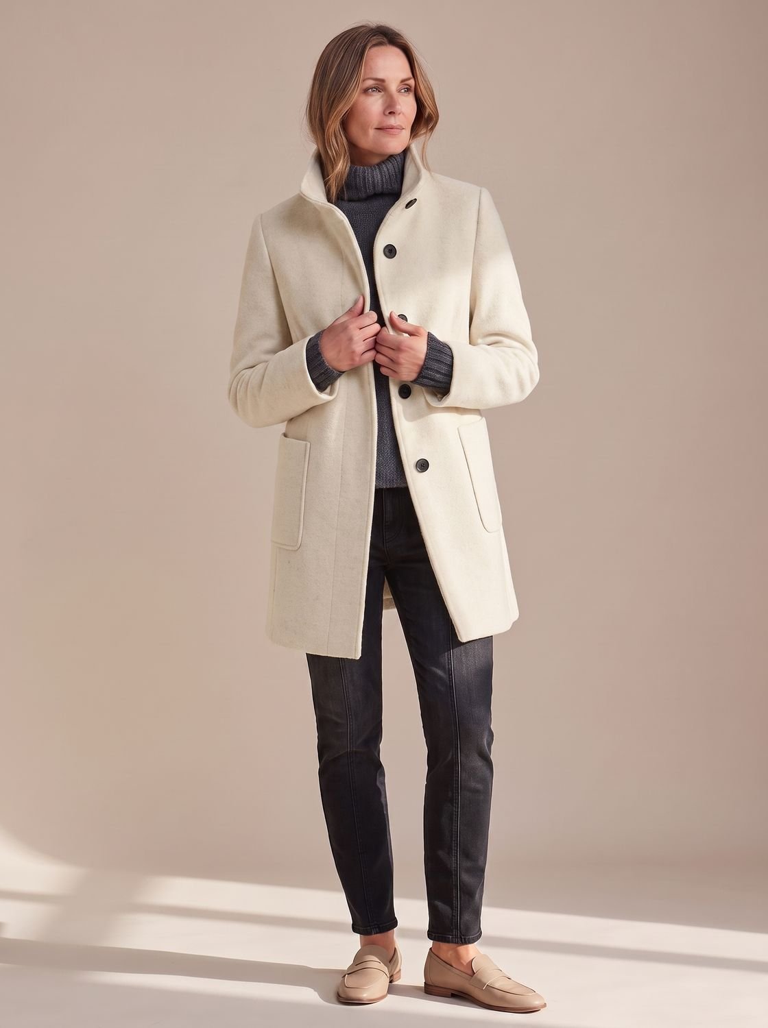 Women's Elegant Stand-Collar Button-Front Winter Coat