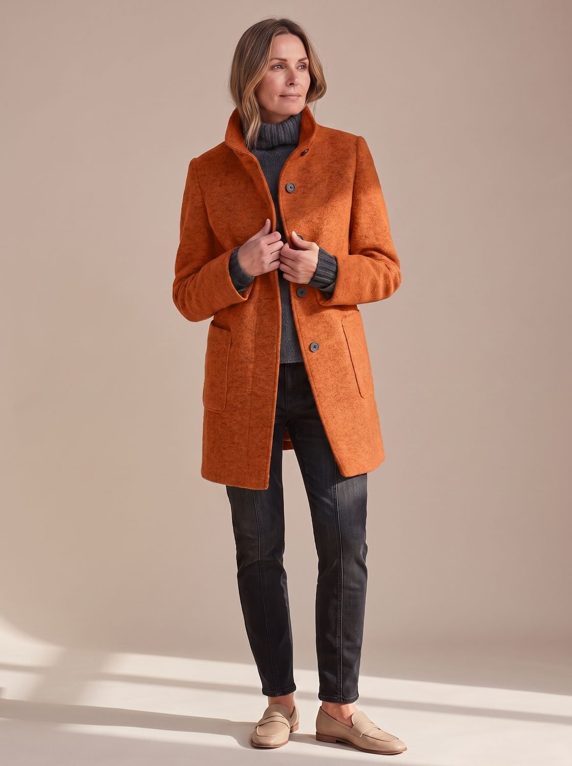 Women's Elegant Stand-Collar Button-Front Winter Coat