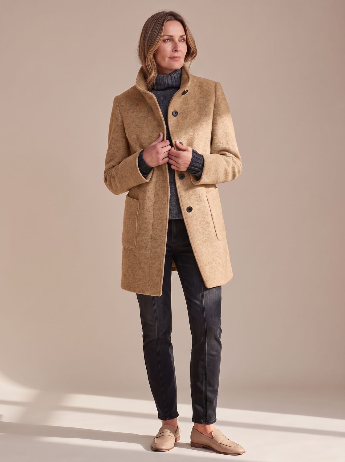 Women's Elegant Stand-Collar Button-Front Winter Coat