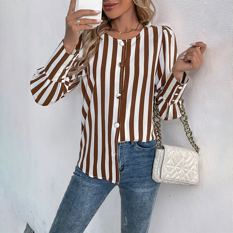 Women's Elegant Striped Blouse with Button Details