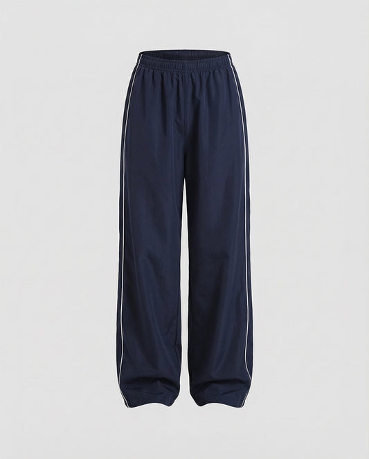 Pantalon décontracté rétro pour femme, coupe extra large et passepoil