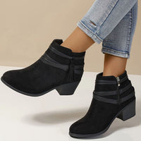 Women's Faux Suede Block Heel Ankle Boots with Tassel Straps