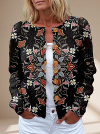 Gilet cardigan en maille à fleurs, boutonné sur le devant, à manches longues pour femme