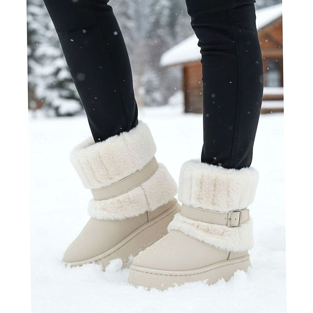 Women's Fur-Trimmed Slip-On Winter Snow Boots