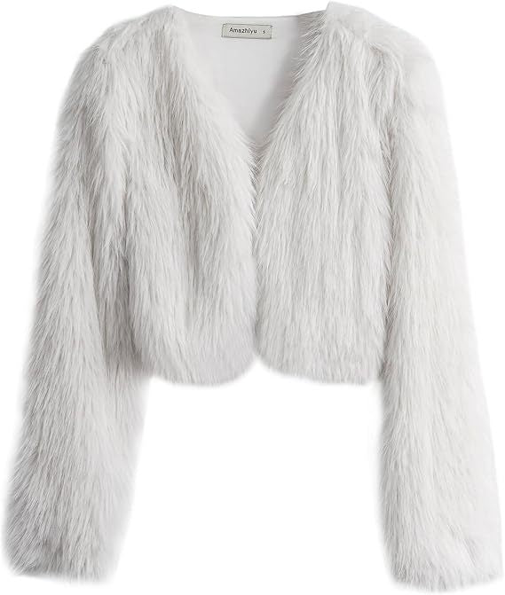 Women's Glamorous Cropped Faux Fur Jacket with Loose Sleeves