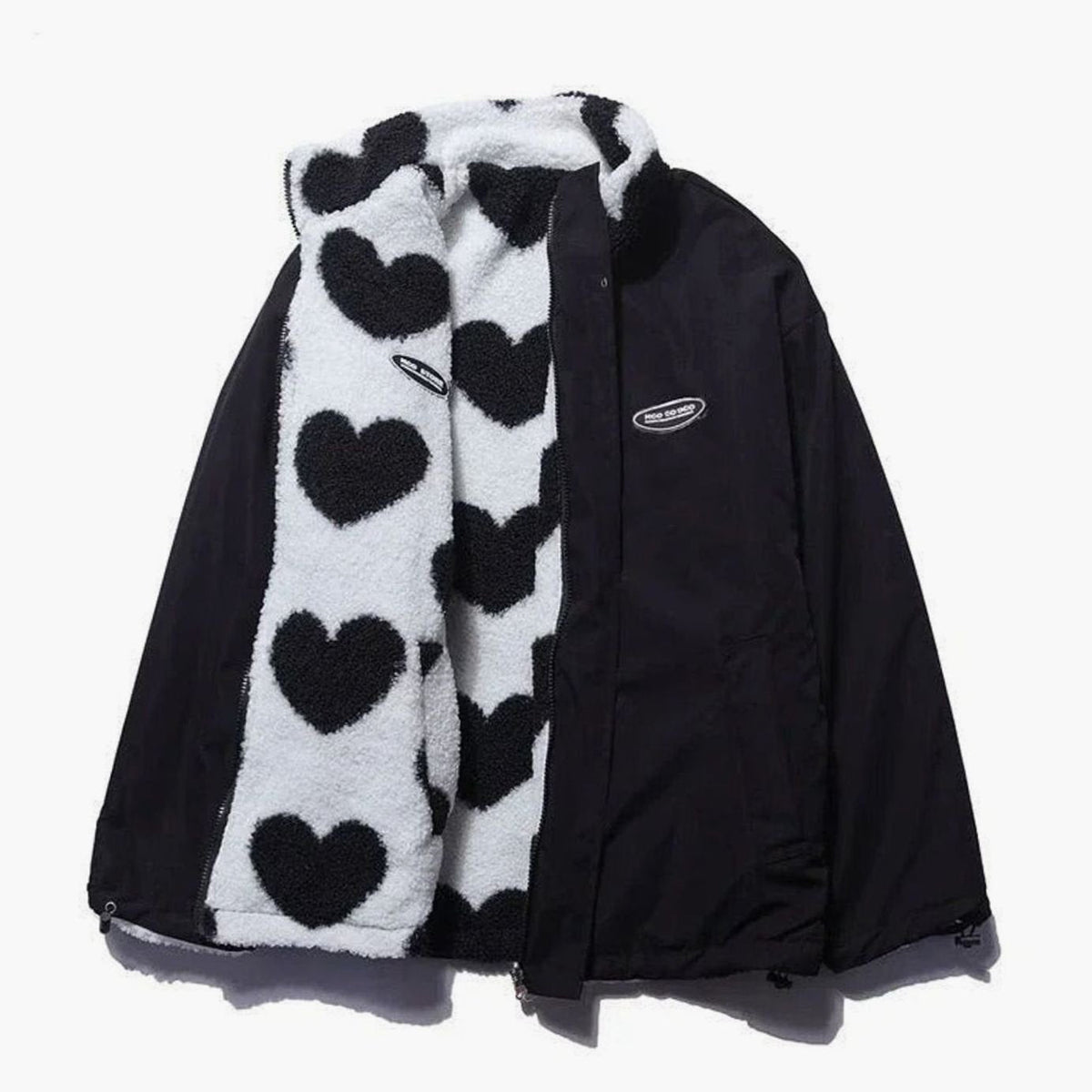 Veste polaire zippée en sherpa pour femme, avec imprimé cœurs