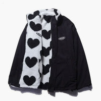 Veste polaire zippée en sherpa pour femme, avec imprimé cœurs