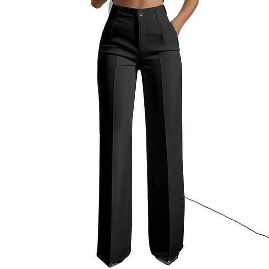 Pantalon habillé droit taille haute pour femme avec pli marqué