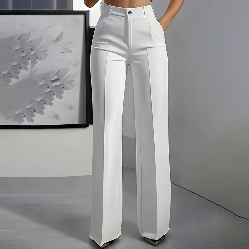 Pantalon habillé droit taille haute pour femme avec pli marqué