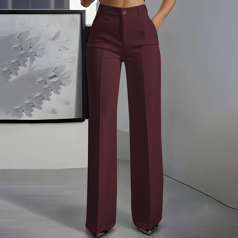 Pantalon habillé droit taille haute pour femme avec pli marqué