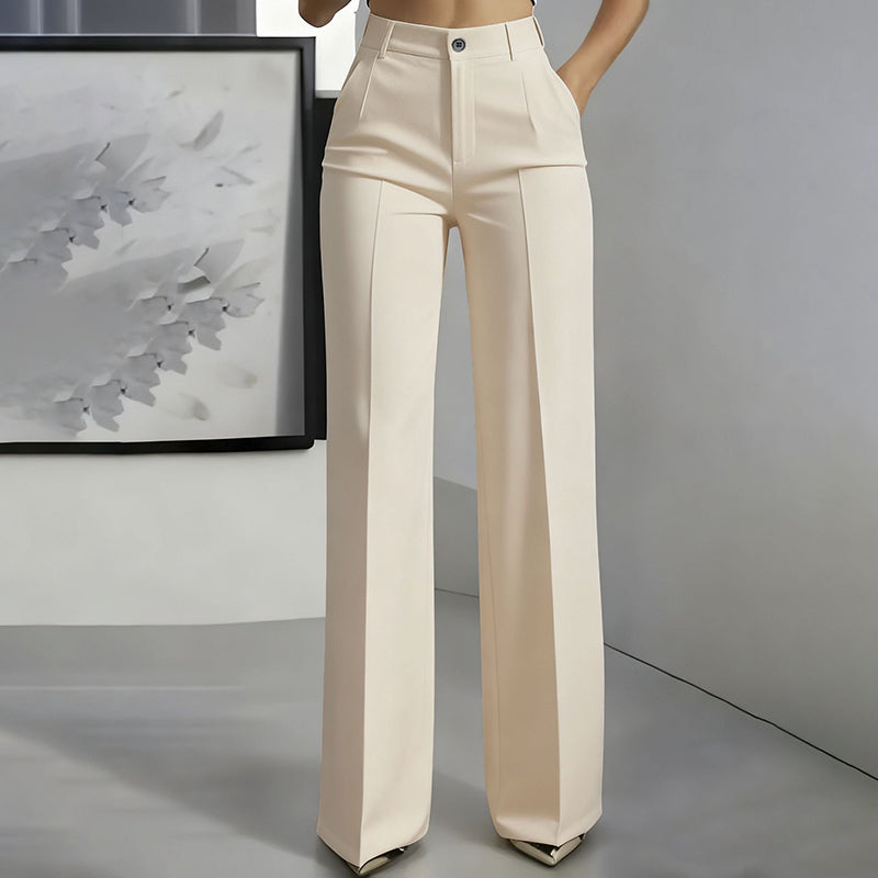 Pantalon habillé droit taille haute pour femme avec pli marqué