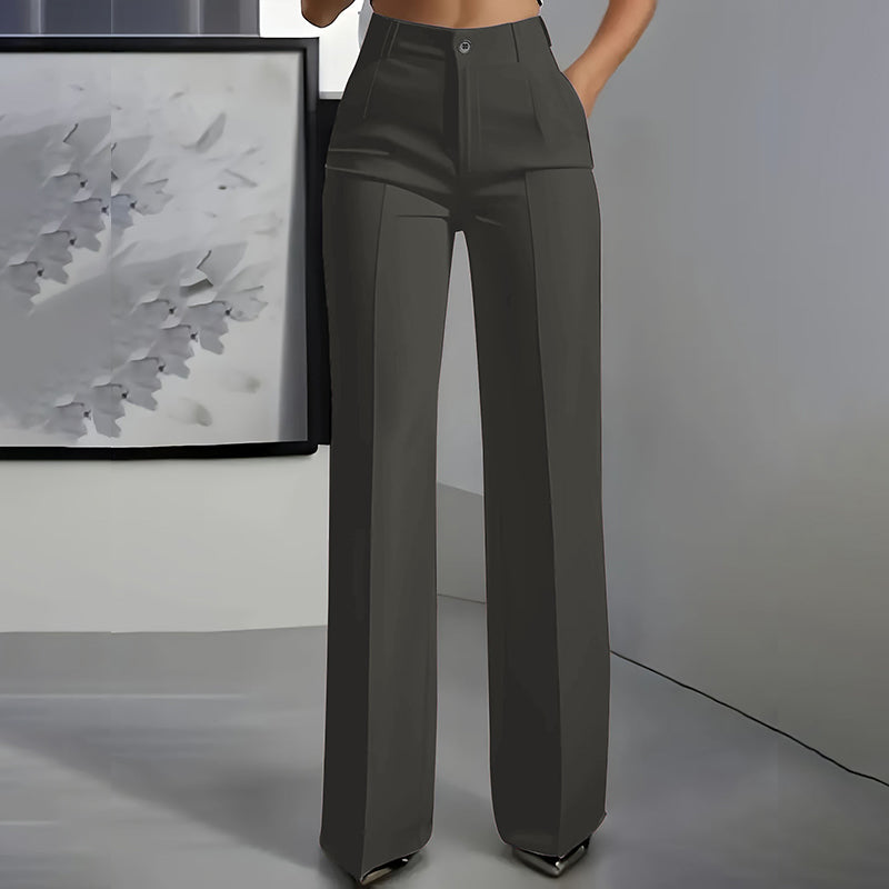 Pantalon habillé droit taille haute pour femme avec pli marqué