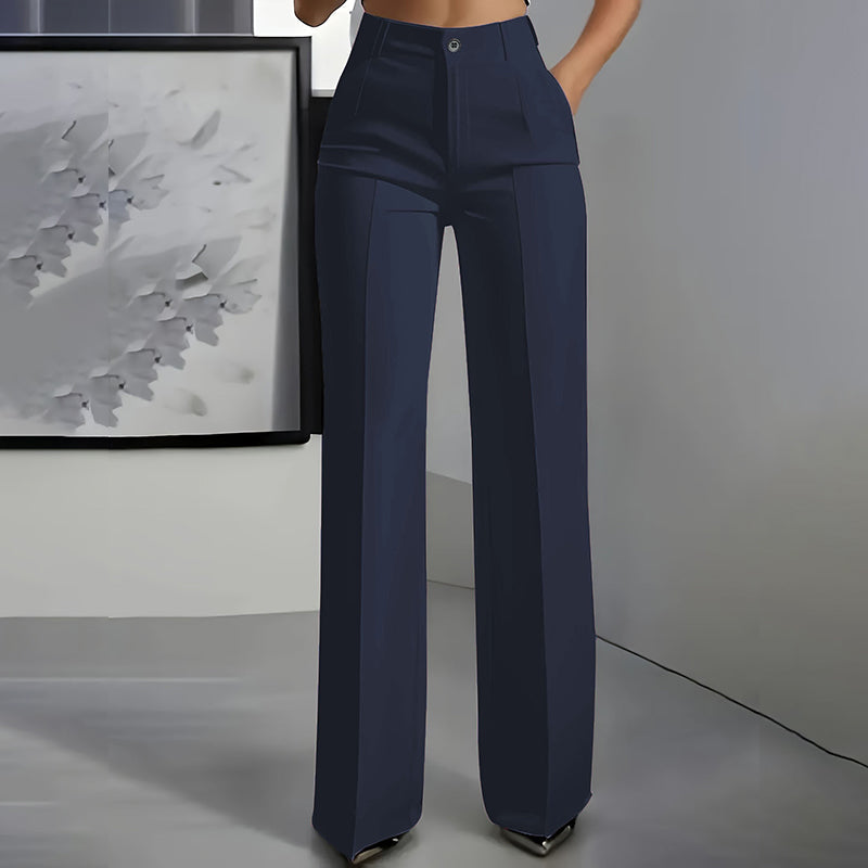 Pantalon habillé droit taille haute pour femme avec pli marqué