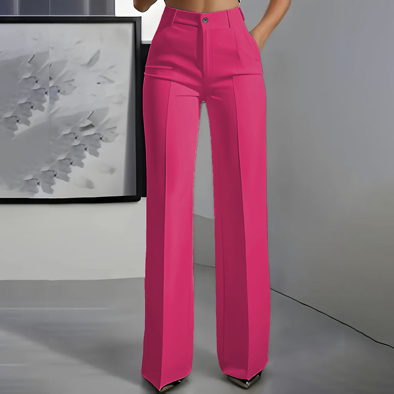 Pantalon habillé droit taille haute pour femme avec pli marqué