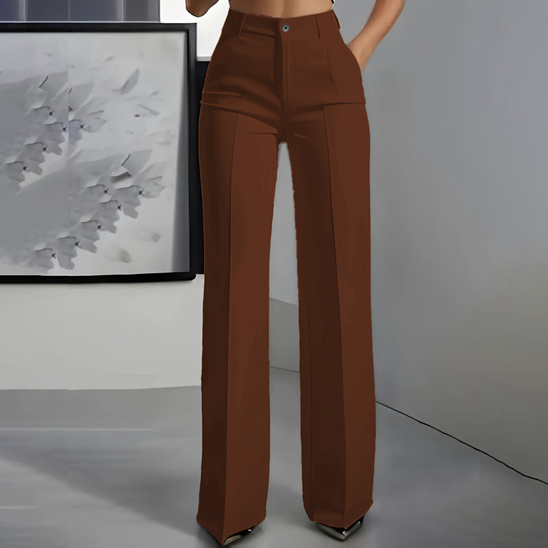 Pantalon habillé droit taille haute pour femme avec pli marqué